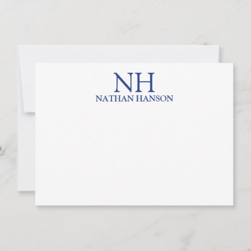 Simple Minimal Bold Monogram Blue Modern Business Note Card