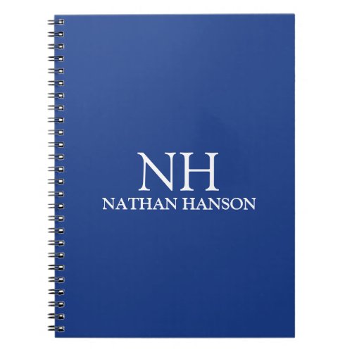 Simple Minimal Bold Monogram Blue Modern Business Notebook