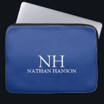 Simple Minimal Bold Monogram Blue Modern Laptop Sleeve<br><div class="desc">Modern laptop sleeve featuring a simple and minimal blue design with your monogram in a bold font along with your name.</div>