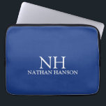 Simple Minimal Bold Monogram Blue Modern Laptop Sleeve<br><div class="desc">Modern laptop sleeve featuring a simple and minimal blue design with your monogram in a bold font along with your name.</div>