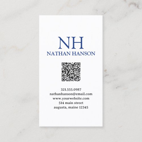 Simple Minimal Bold Monogram Blue Modern QR Code Business Card