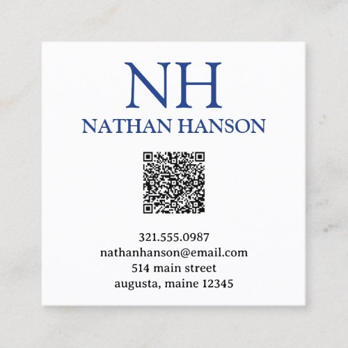 Simple Minimal Bold Monogram Blue Modern QR Code Square Business Card