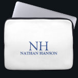 Simple Minimal Bold Monogram Blue White Modern Laptop Sleeve<br><div class="desc">Modern laptop sleeve featuring a simple and minimal blue and white design with your monogram in a bold font along with your name.</div>