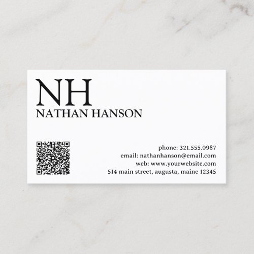 Simple Minimal Bold Monogram Modern QR Code Business Card