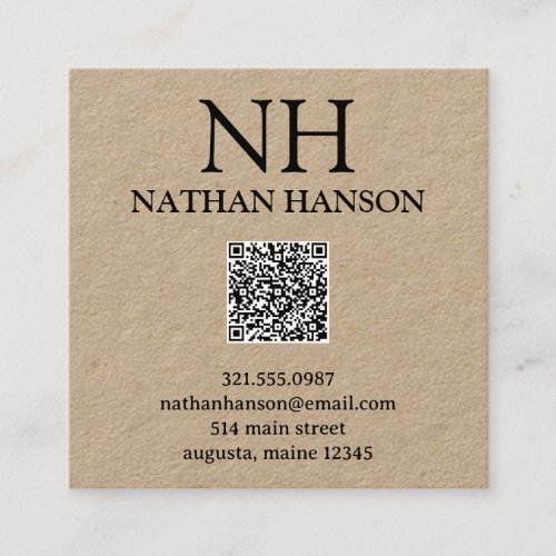 Simple Minimal Bold Monogram Modern Rustic QR Code Square Business Card