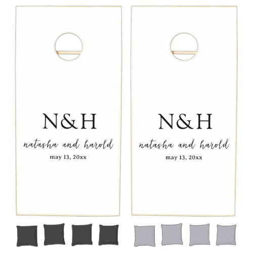 Simple Minimal Bold Monogram Modern Wedding Cornhole Set