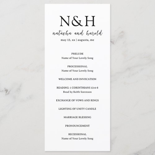 Simple Minimal Bold Monogram Modern Wedding Program