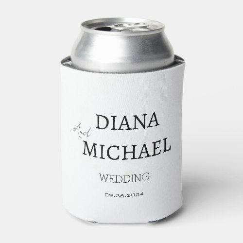 Simple Minimal Bold Script White Wedding Party  Can Cooler