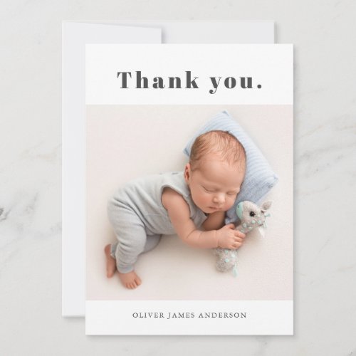 Simple Minimal Bold Typography Newborn Baby Photo Thank You Card