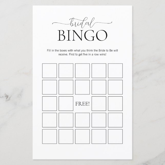 Simple Minimal Bridal Bingo Bridal Shower Game (Front)