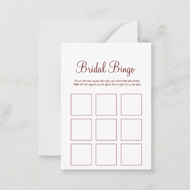 simple minimal bridal bingo bridal shower game note card (Front)