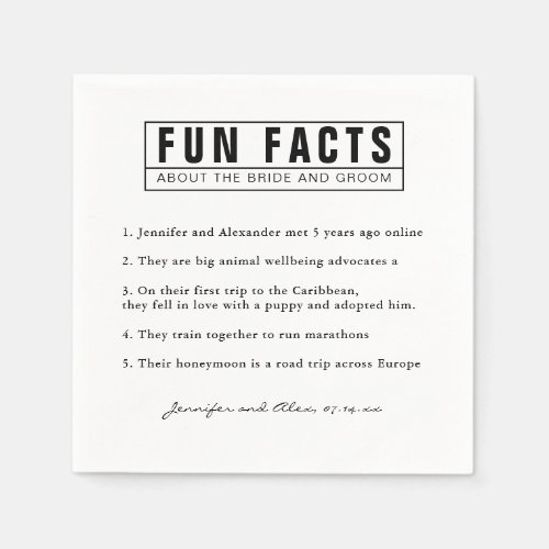 Simple Minimal Bride  Groom Fun Facts Pink Paper Napkins