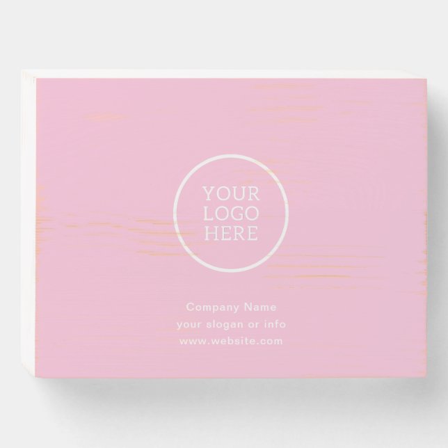 Simple Minimal Business Company Logo Pink  Wooden Box Sign (Front Horizontal)