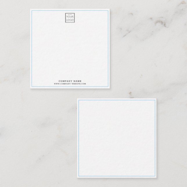 Simple Minimal Business Logo Branded Blue Border Note Card (Front/Back)