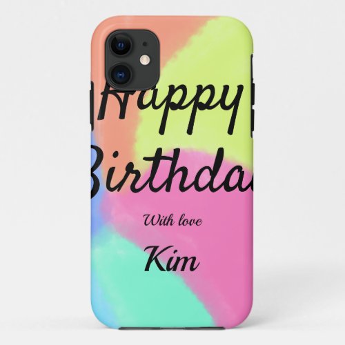 simple minimal calligraphy happy birthday custom a iPhone 11 case