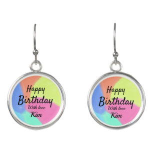 simple minimal calligraphy happy birthday custom a earrings