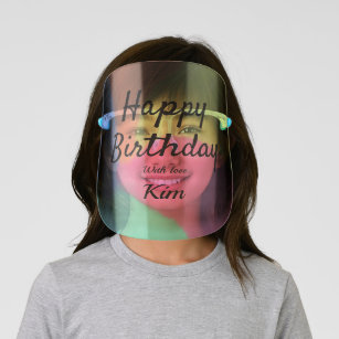 simple minimal calligraphy happy birthday custom a kids' face shield
