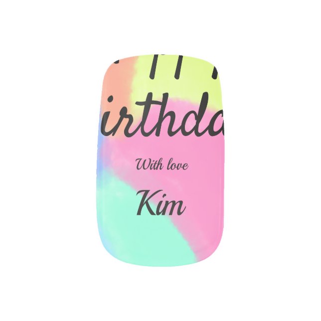 simple minimal calligraphy happy birthday custom a minx nail art (Left Thumb)
