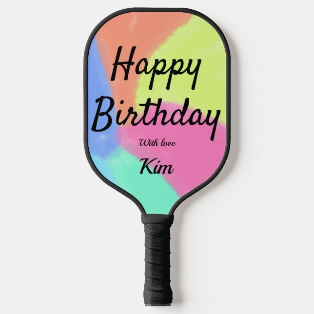 simple minimal calligraphy happy birthday custom a pickleball paddle (Front)