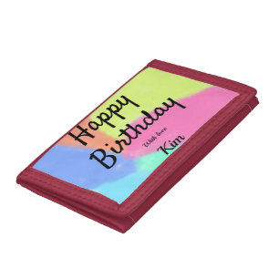 simple minimal calligraphy happy birthday custom a tri-fold wallet