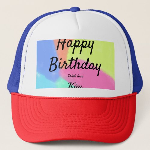 simple minimal calligraphy happy birthday custom a trucker hat
