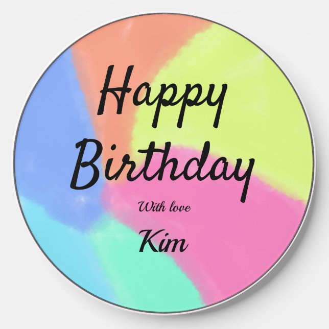 simple minimal calligraphy happy birthday custom a wireless charger  (Front)