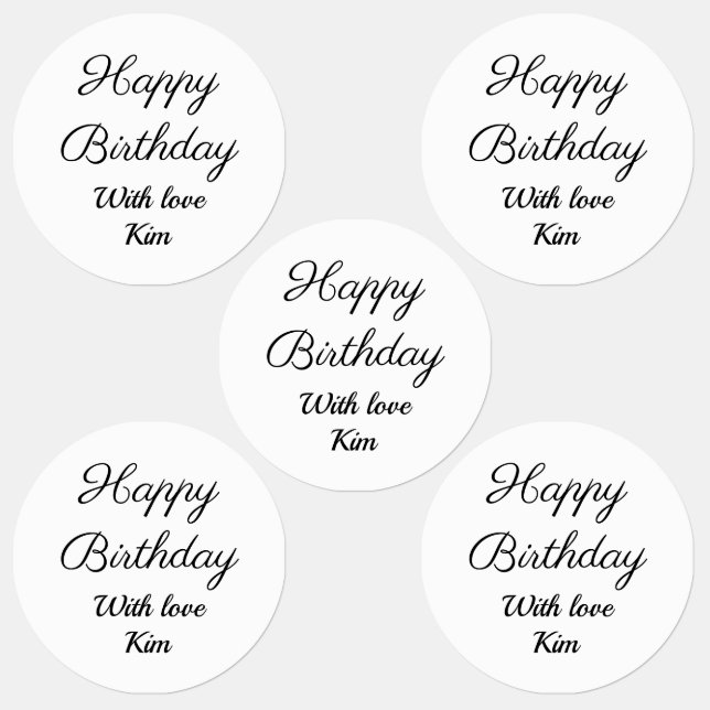 simple minimal calligraphy happy birthday custom c labels (Group)