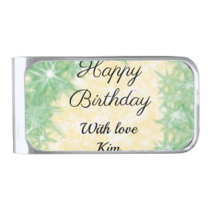 simple minimal calligraphy happy birthday custom silver finish money clip