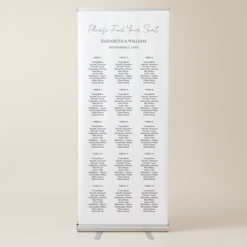 Simple  Minimal Calligraphy Script Seating Chart Retractable Banner