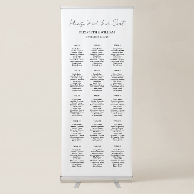 Simple & Minimal Calligraphy Script Seating Chart Retractable Banner (Front)