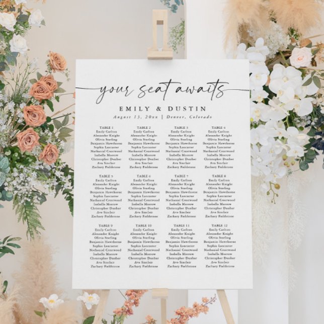 Simple Minimal Calligraphy Wedding Seating Chart Foam Board (Creator Uploaded)