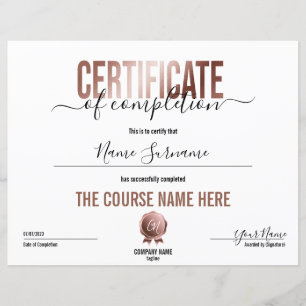 Simple Minimal Certificate of Completion