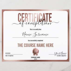 Simple Minimal Certificate of Completion