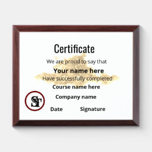 Simple minimal certificate of completion appreciat award plaque