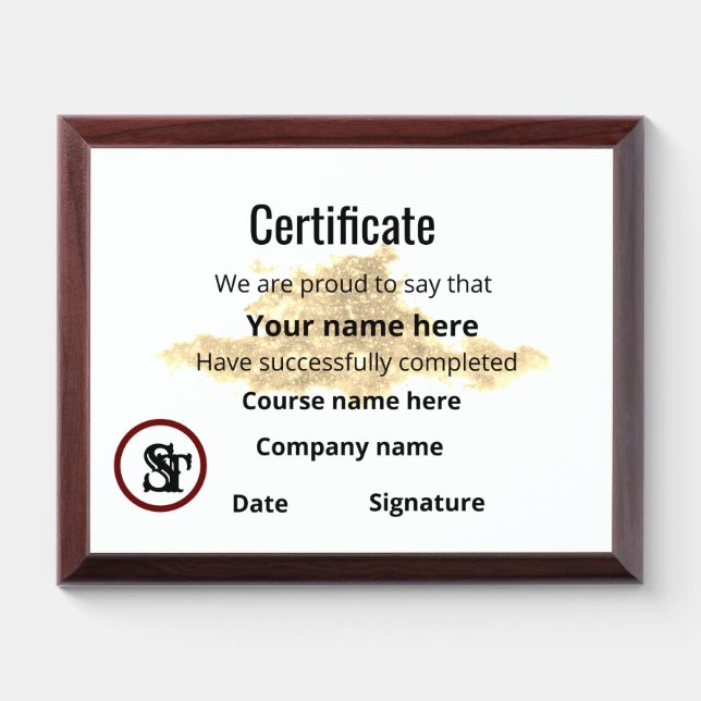 Simple minimal certificate of completion appreciat award plaque (Horizontal)