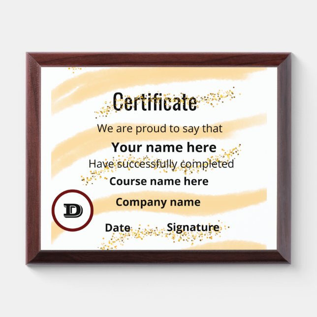 Simple minimal certificate of completion appreciat award plaque (Horizontal)