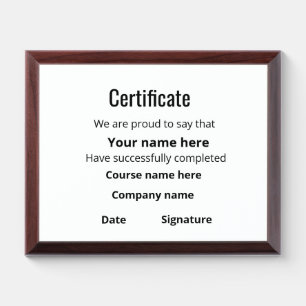 Simple minimal certificate of completion appreciat award plaque