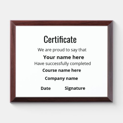 Simple minimal certificate of completion appreciat award plaque