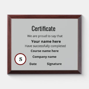 Simple minimal certificate of completion appreciat award plaque