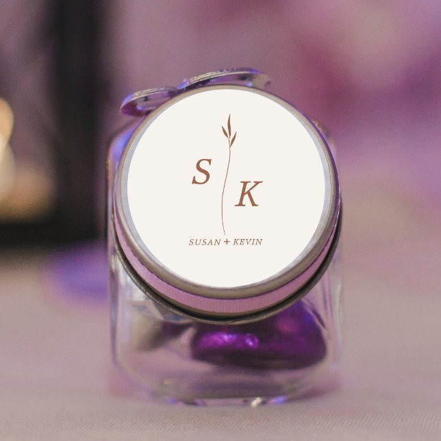 Simple Minimal Chic Elegance Leaf Monogram Wedding Classic Round Sticker (Creator Uploaded)