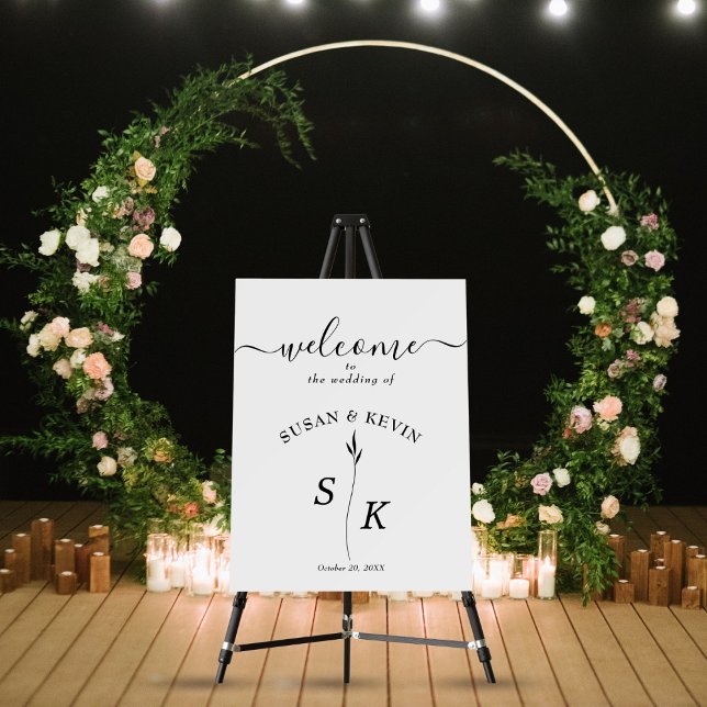 Simple Minimal Chic Elegance Leaf Monogram Wedding Foam Board (Creator Uploaded)