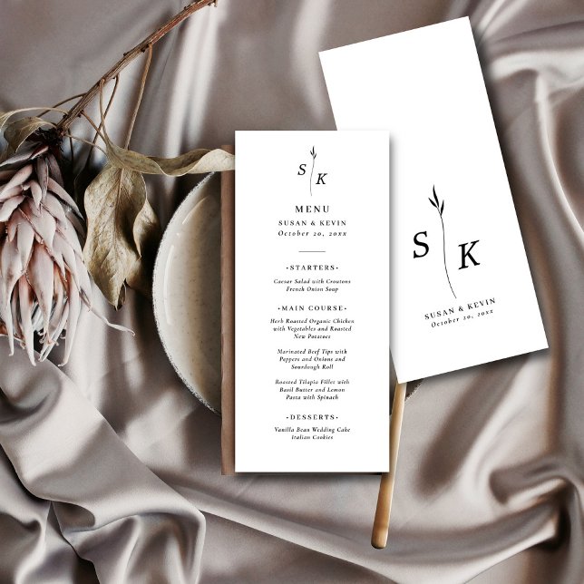 Simple Minimal Chic Elegance Leaf Monogram Wedding Menu (Creator Uploaded)