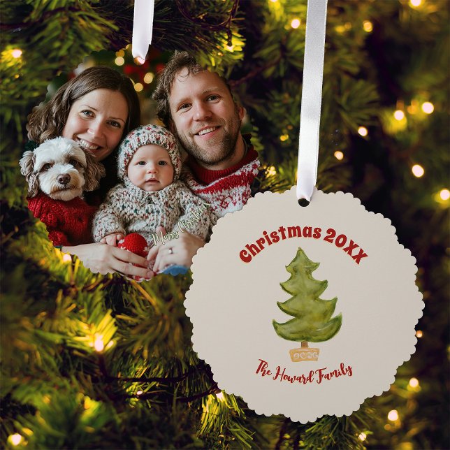 Simple Minimal Christmas Tree Year Keepsake Photo Ornament Card (Creator Uploaded)