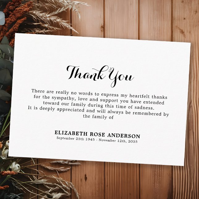 Simple Minimal Classic Memorial Sympathy Funeral Thank You Card (Creator Uploaded)