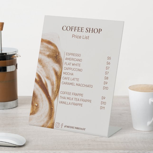 Simple Minimal Coffee Shop Professional Price List Pedestal Sign (In SItu)