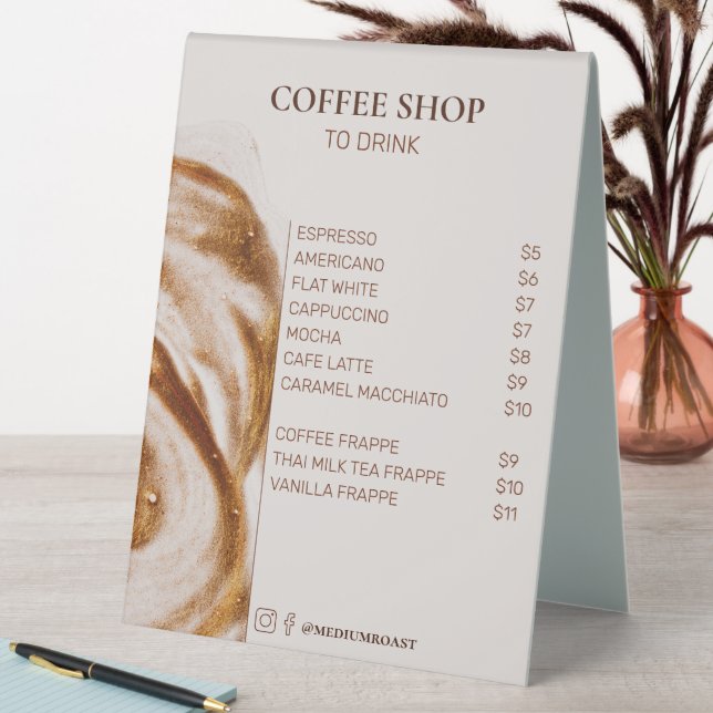Simple Minimal Coffee Shop Professional Price List Table Tent (In SItu (Table))