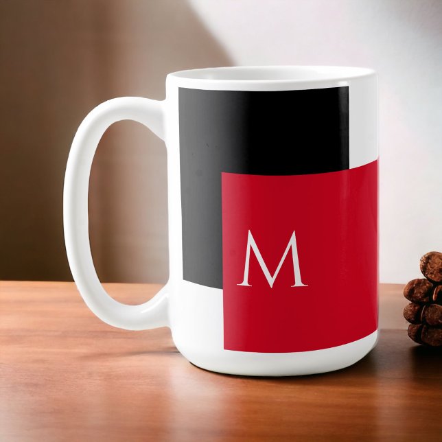 Simple Minimal Color Block with Monogram Initial Coffee Mug (Enjoy your coffee or tea in this bold and bright color block mug personalized with your initial.)