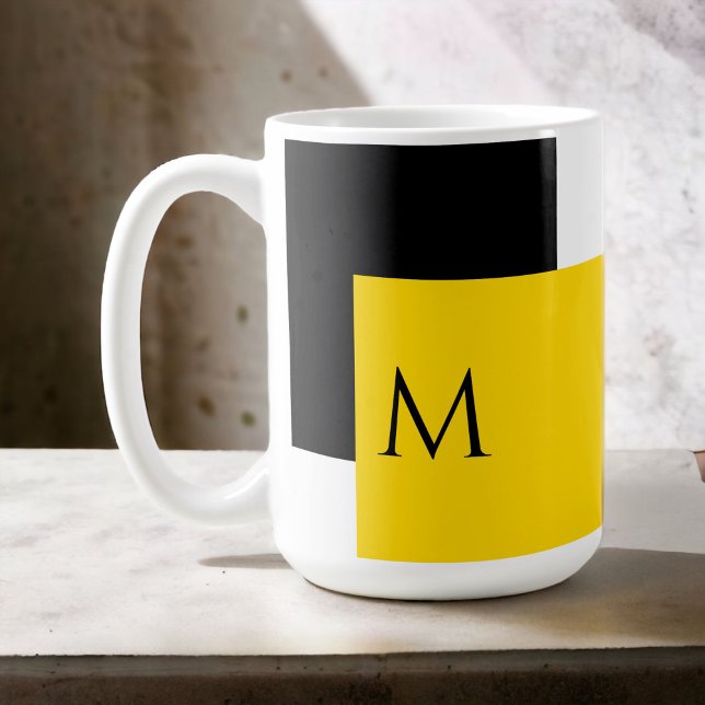 Simple Minimal Color Block with Monogram Initial Coffee Mug (A great gift idea or treat for yourself, personalize this mug with your monogram initial.)
