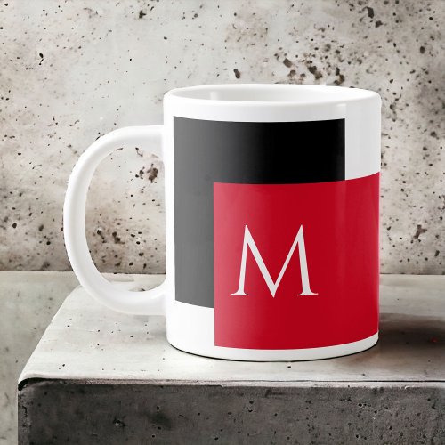 Simple Minimal Color Block with Monogram Initial Giant Coffee Mug