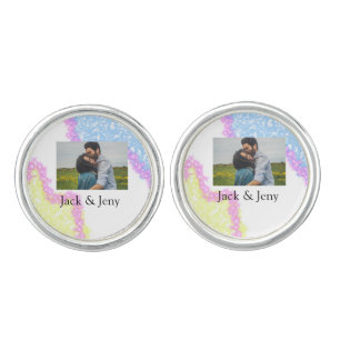 Simple minimal colorful glitter add name photo ima cufflinks